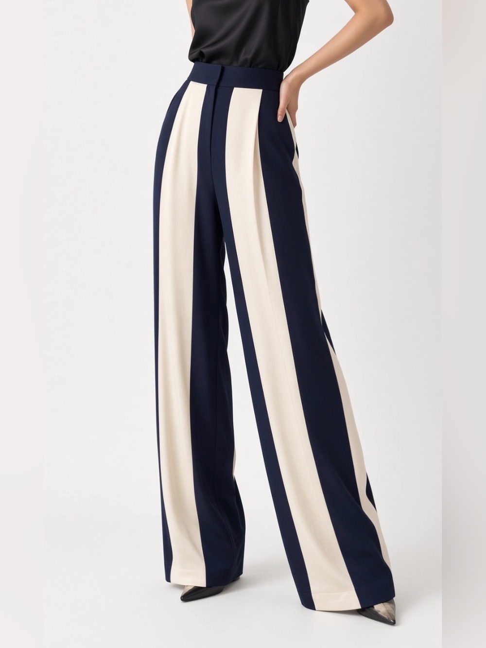 MONSE Silk Navy & White Vertical Stripe Wide-Leg Pants size 6